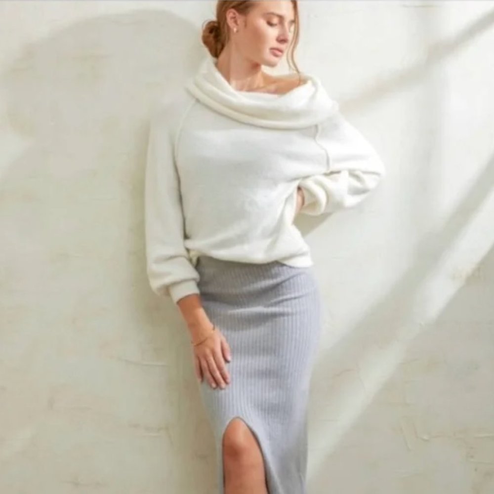 Free People Echo Beach Pullover Cowl Neck Sweater in Cream